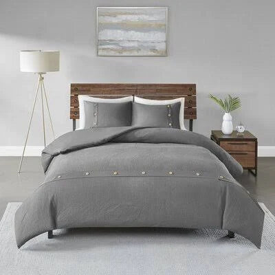 King Gray Duvet Cover Set with 2 Shams T715758