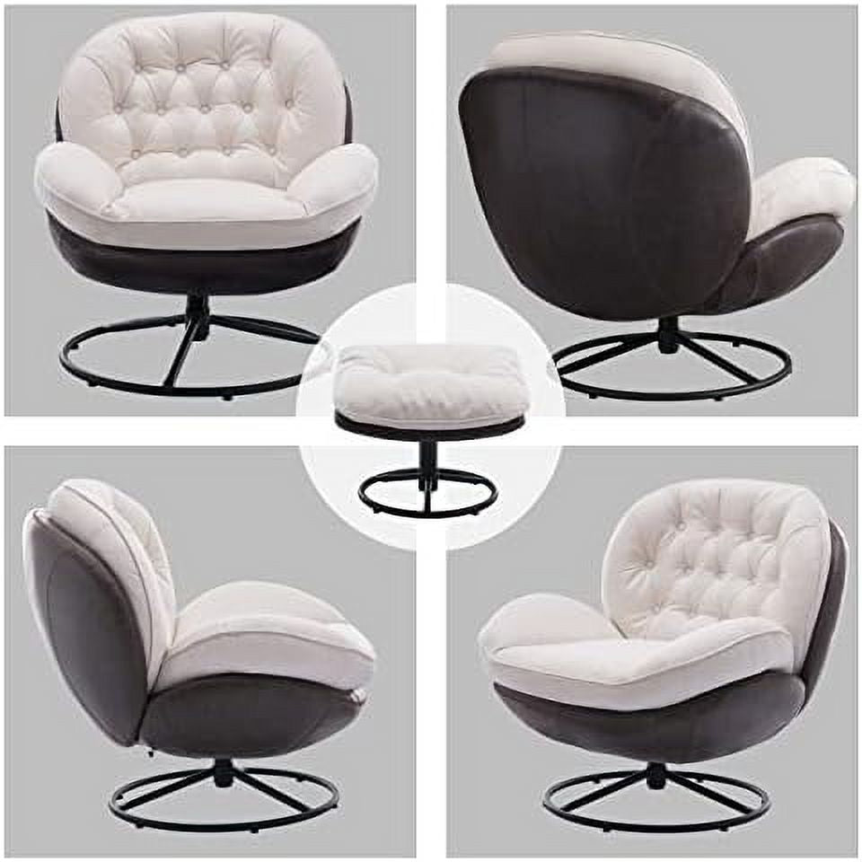 White Linen Swivel Arm Chair with Ottoman F24176