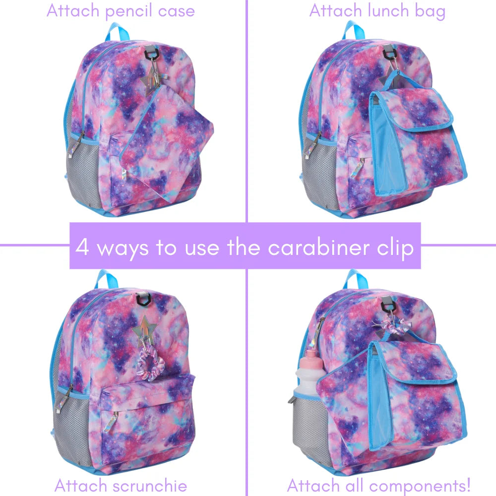 16 inch Light Pink 6 Piece Backpack Set with Lunch Box and Water Bottle U464