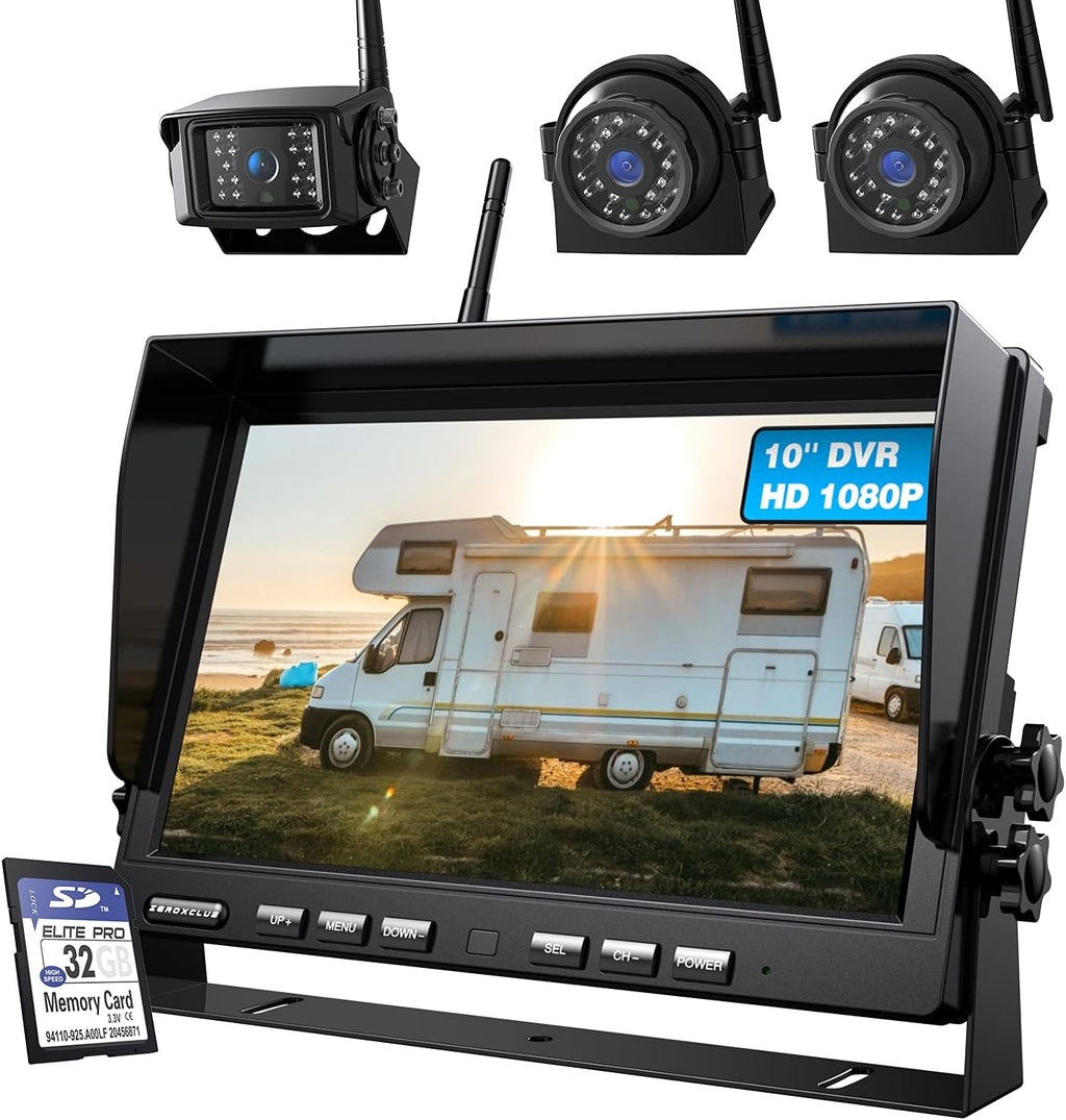Wireless 3 Backup Camera System with 7 Inch DVR Touch Monitor, HD 1080P Digital Signal Wireless Rear View Camera Kit for RV Truck Trailer Camper B135