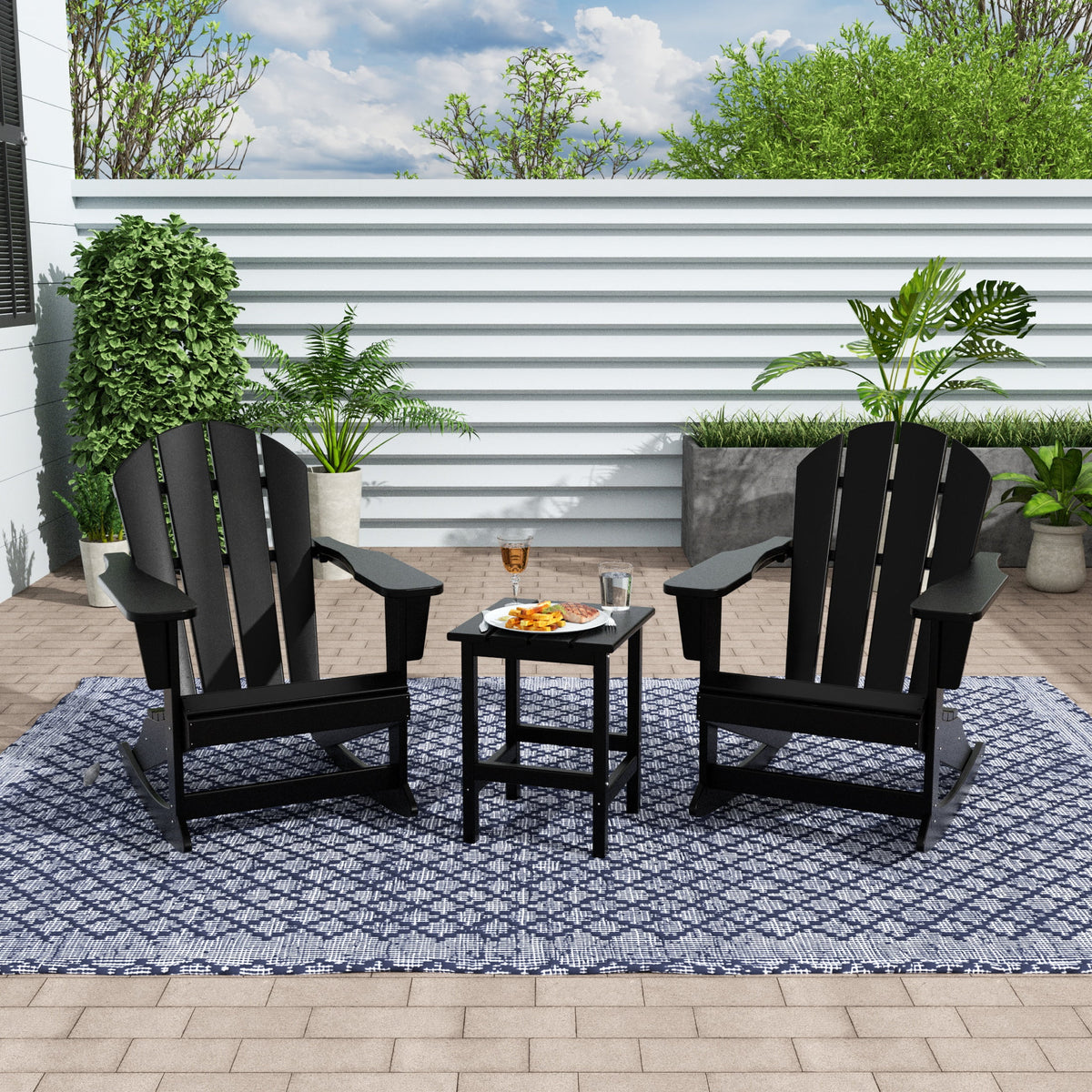 Black 2 Piece Outdoor Rocking Chair Set with Side Table P2045