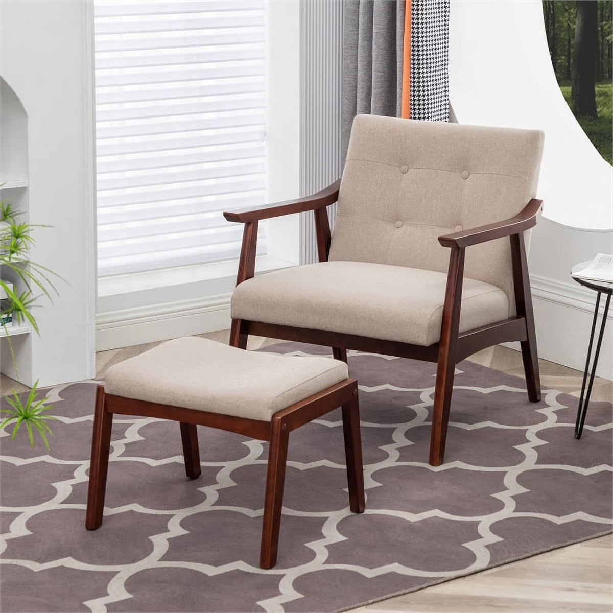 Accent Chair and Ottoman Set in Sandy Beige Fabric T122