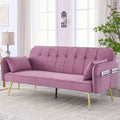 Convertible Velvet Sofa Bed with Two Pillows and Center Leg A92722