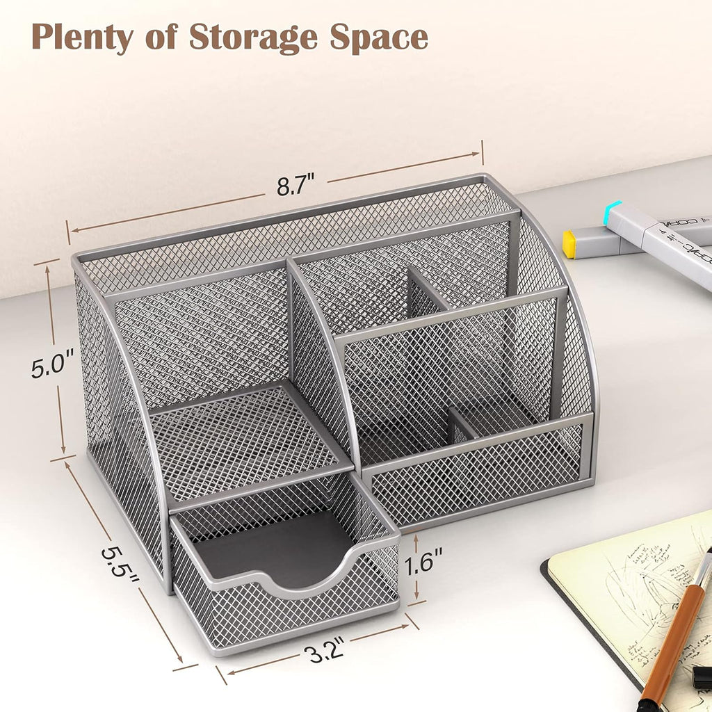 Metal 6 Compartment Desk Organizer with Drawer, Pack of 2 J949738