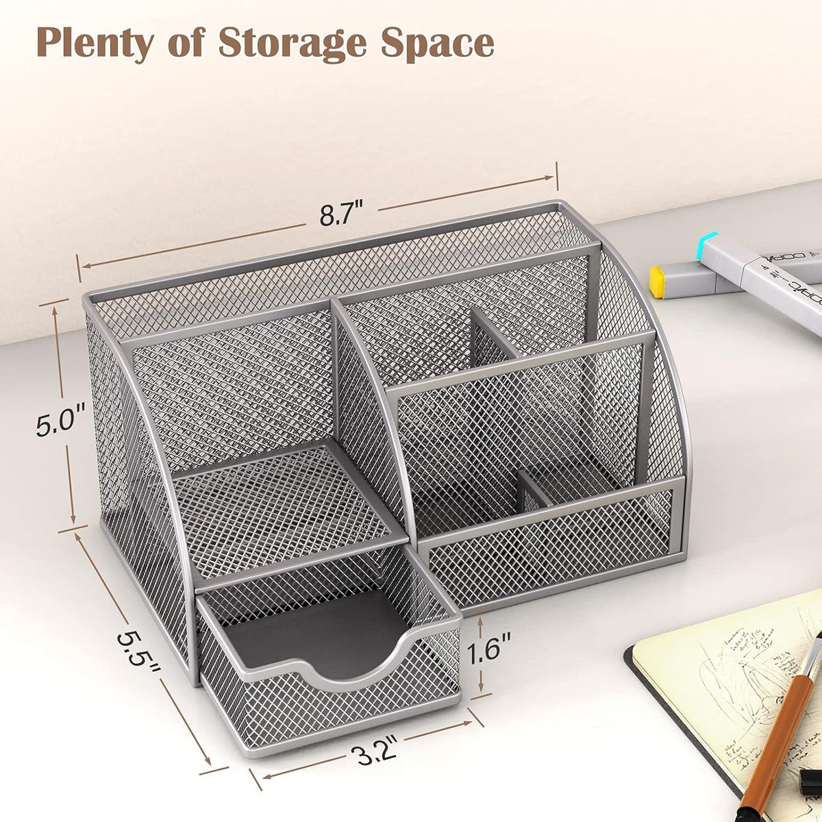 Metal 6 Compartment Desk Organizer with Drawer, Pack of 2 J949738