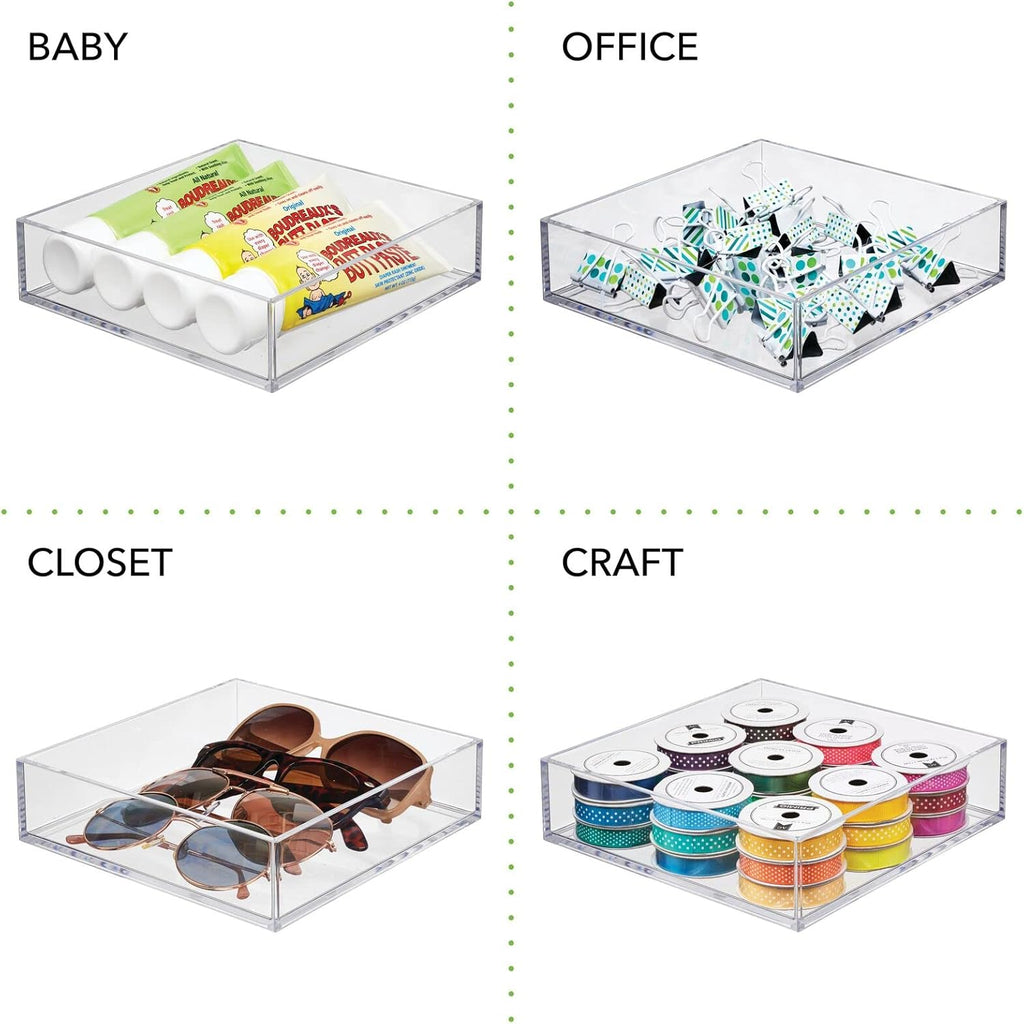 Plastic Pantry Organizer Bin Tray, 7.5 x 7.5 x 2, 3 Pack, Clear I2412