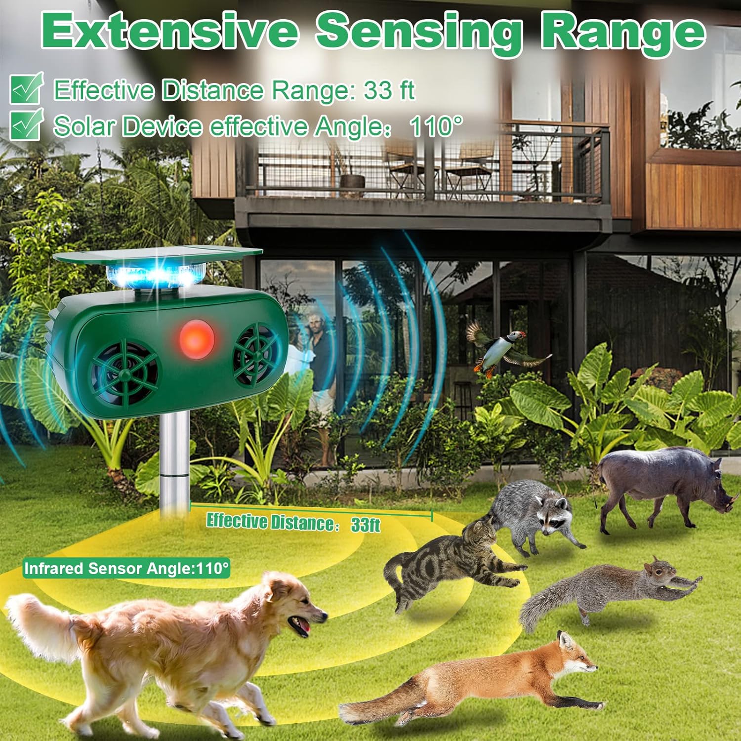 Ultrasonic Solar Powered Animal Repellent with Motion Sensor A558208