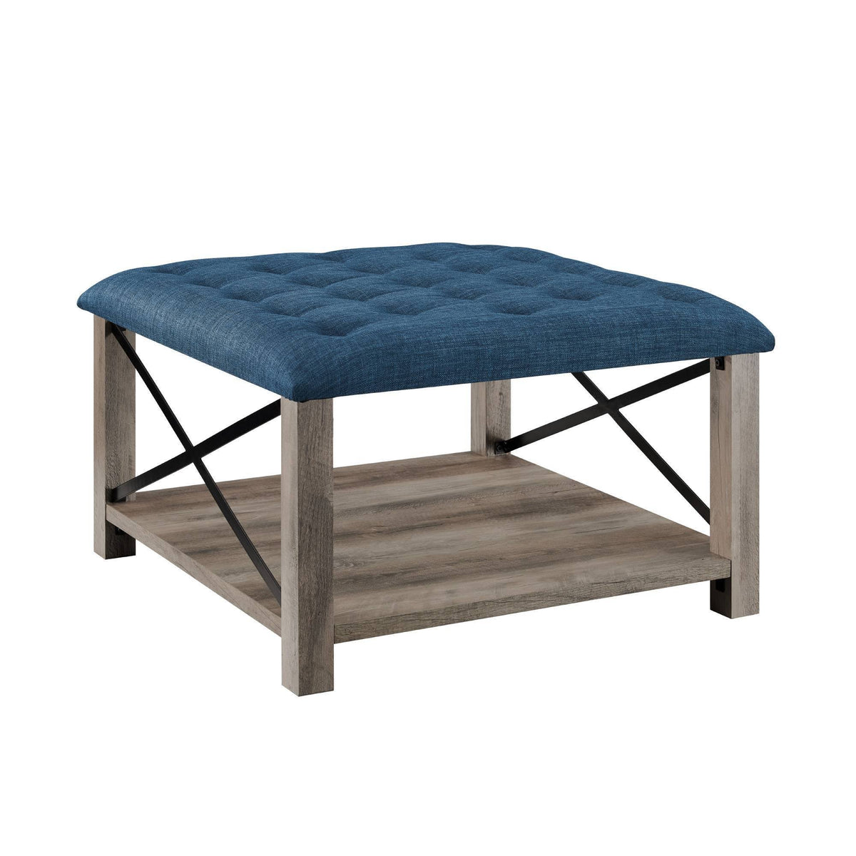 Rustic Farmhouse Tufted Ottoman Blue T47906