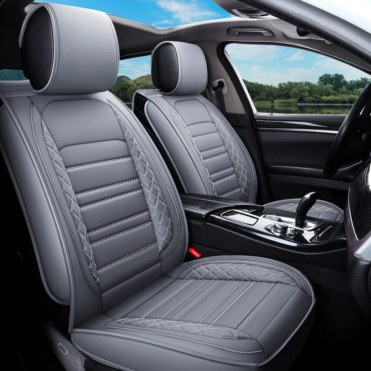 Black Non-Slip Universal Leather Car Seat Covers Full Set F761451