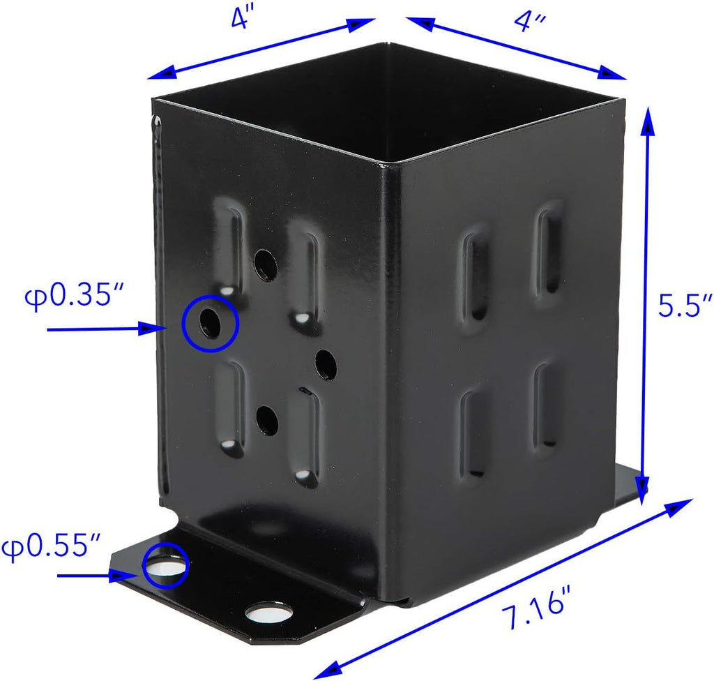 4 Pack Black Steel Fence Post Base Brackets for 4x4 Wood Z714
