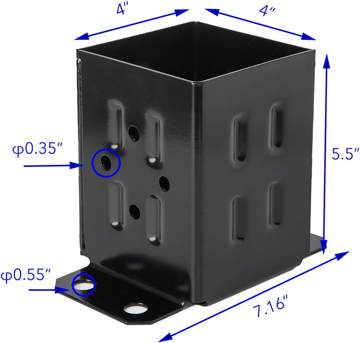 4 Pack Black Steel Fence Post Base Brackets for 4x4 Wood Z714