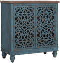 Blue Distressed Storage Cabinet with 2 Doors and Wooden Frame U997