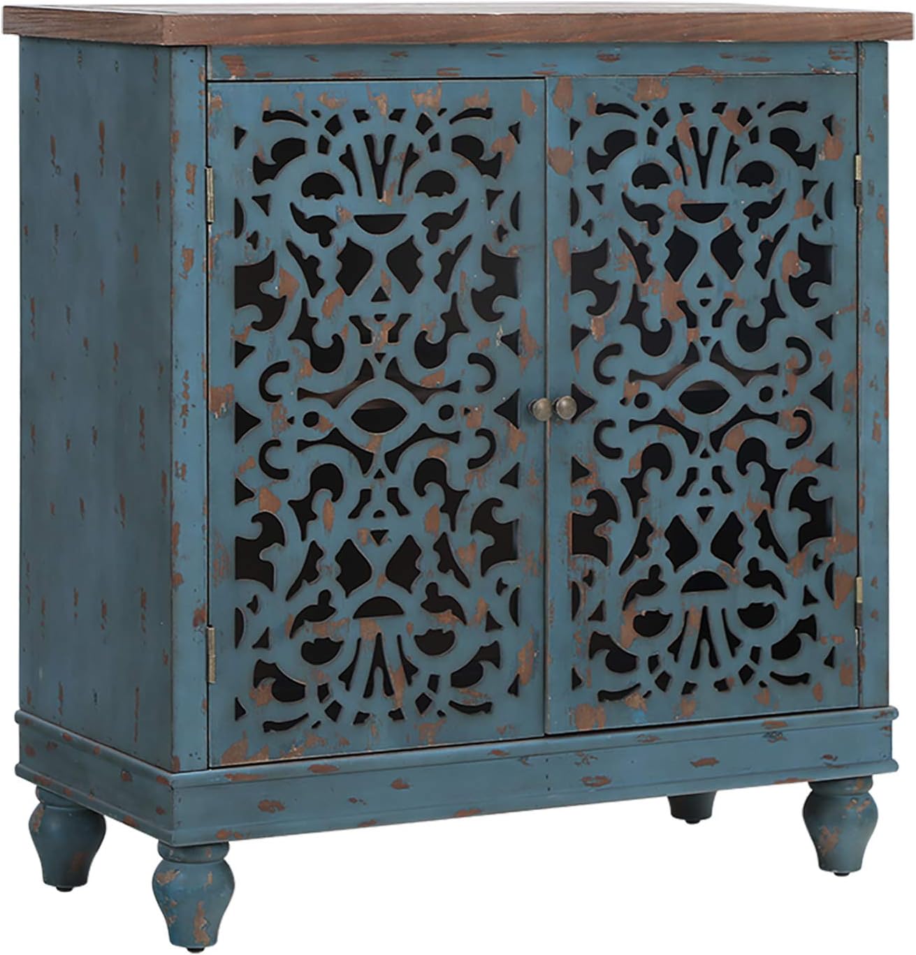 Blue Distressed Storage Cabinet with 2 Doors and Wooden Frame U997