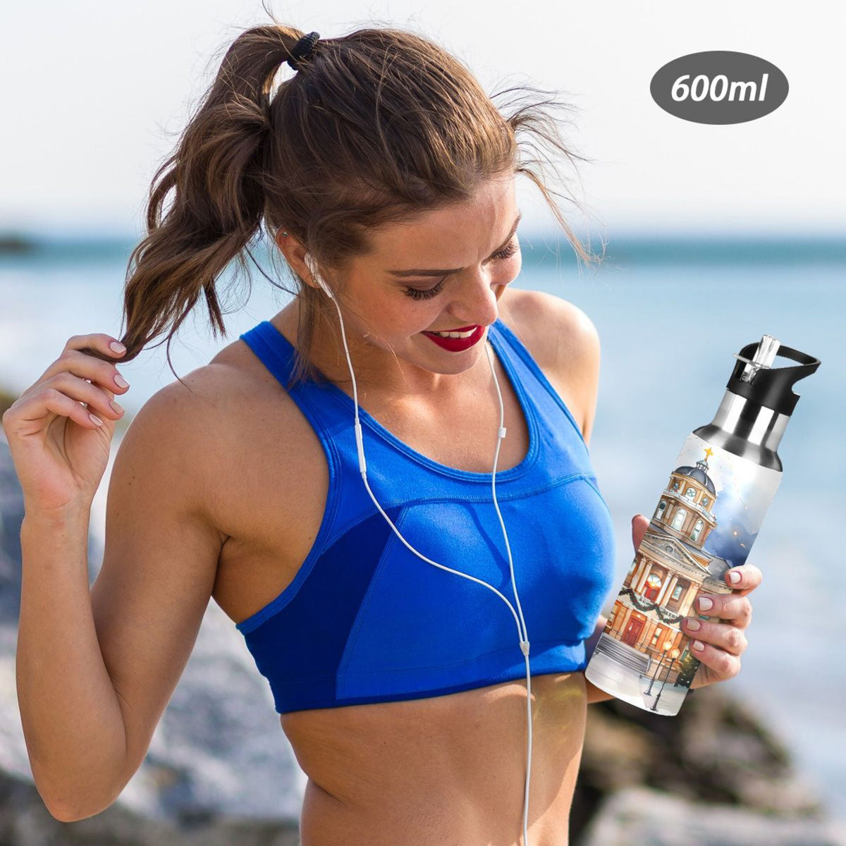 Stainless Steel Insulated Vacuum Flask Water Bottle with Straw Lid V54389