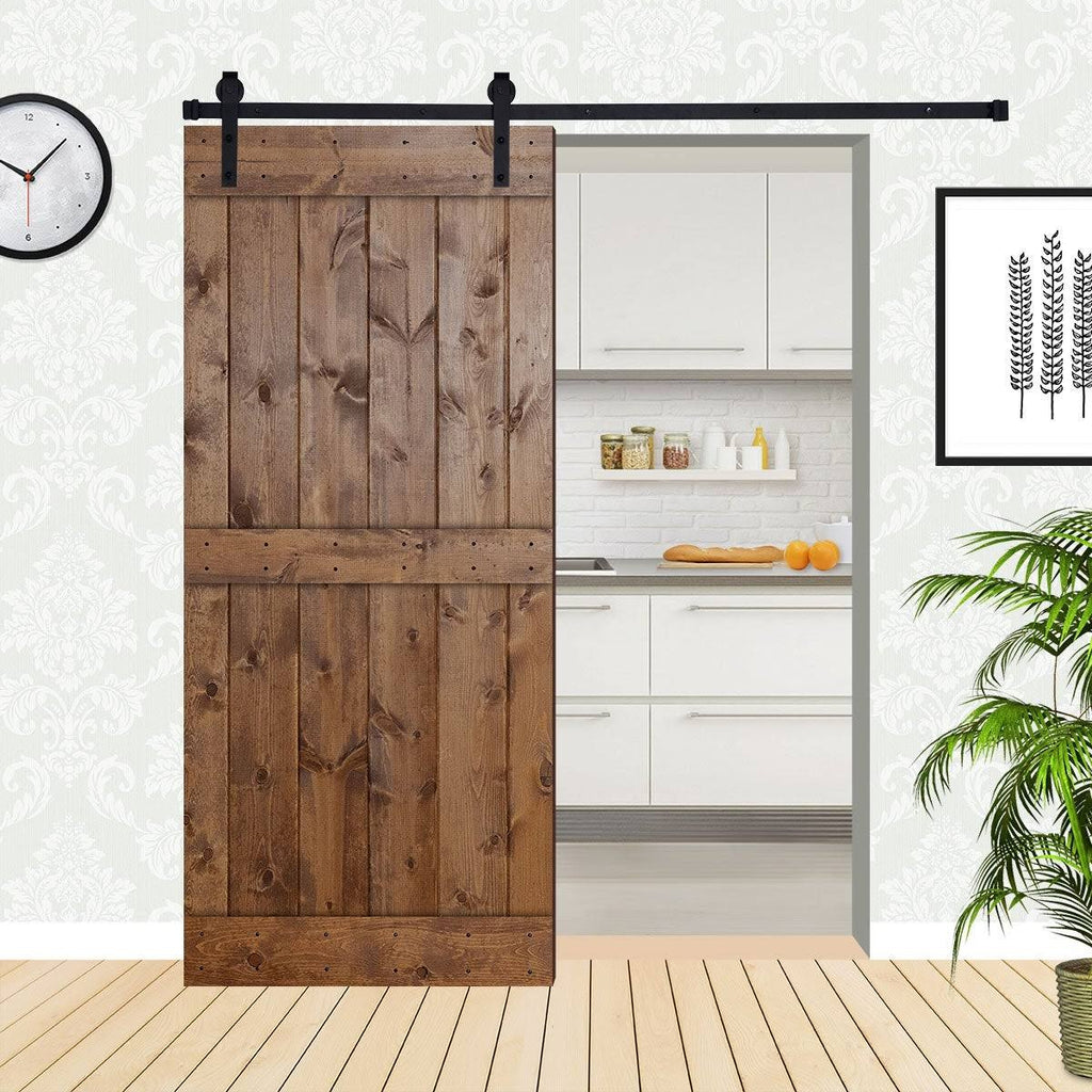 Paneled Wood Barn Door with Installation Hardware Kit L66074