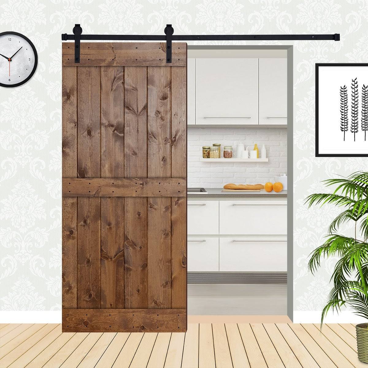 Paneled Wood Barn Door with Installation Hardware Kit L66074