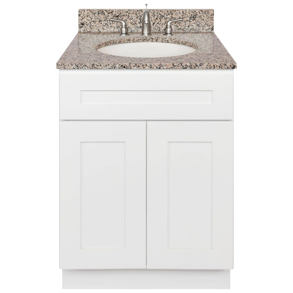 White Vanity with Burlywood Granite Top and Faucet I271