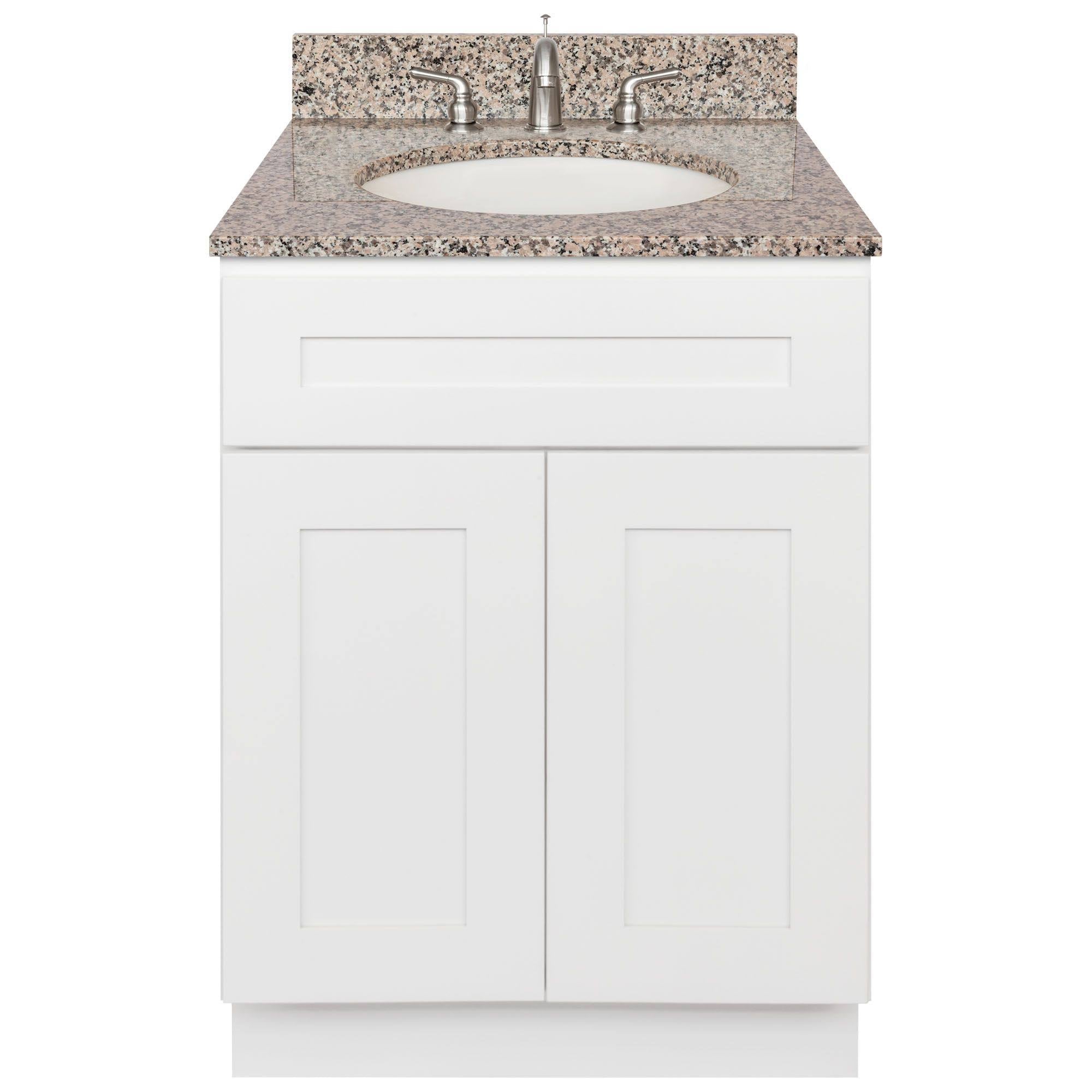 White Vanity with Burlywood Granite Top and Faucet I271