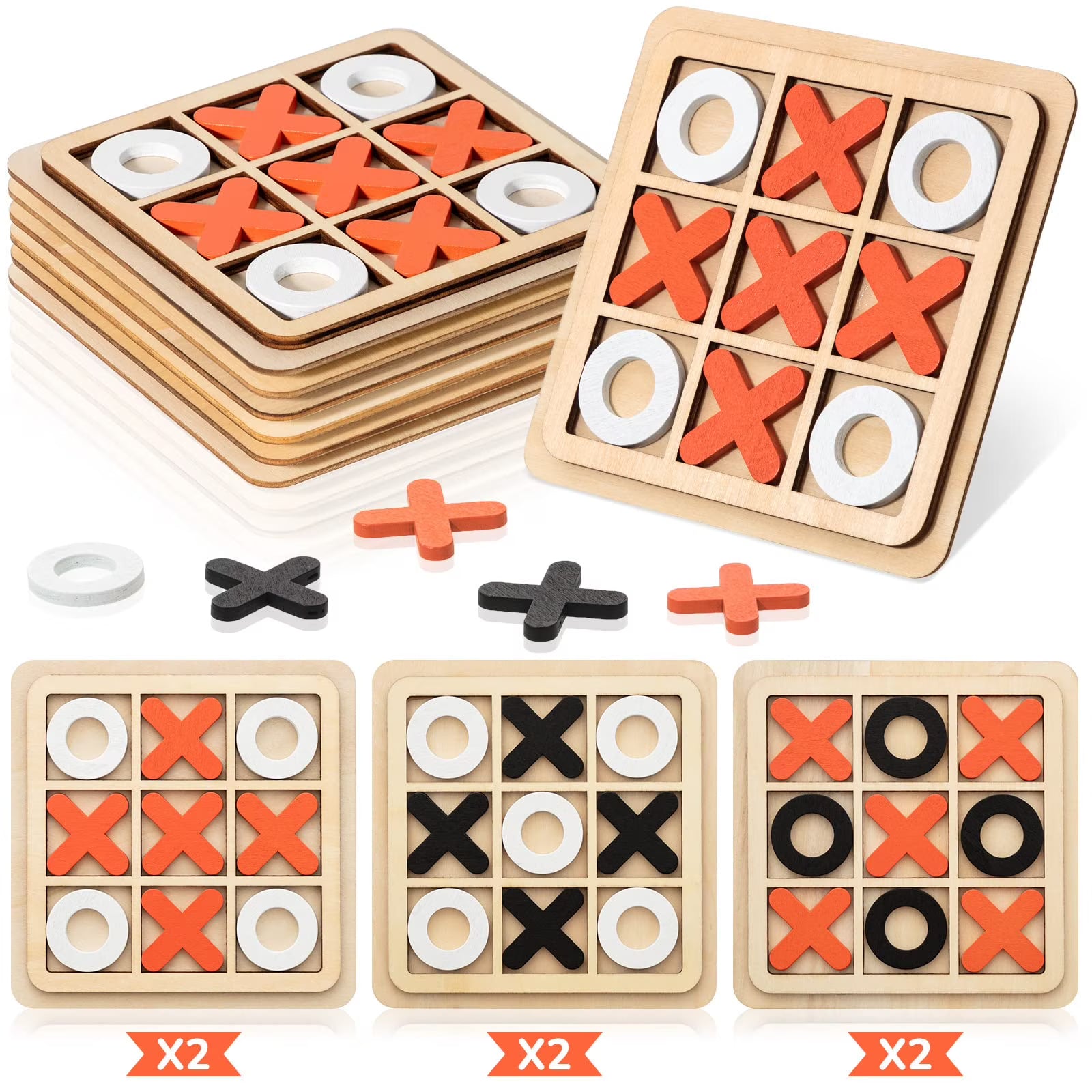 6 Pieces Wooden Tic Tac Toe Game XO Chess Board Game R7662