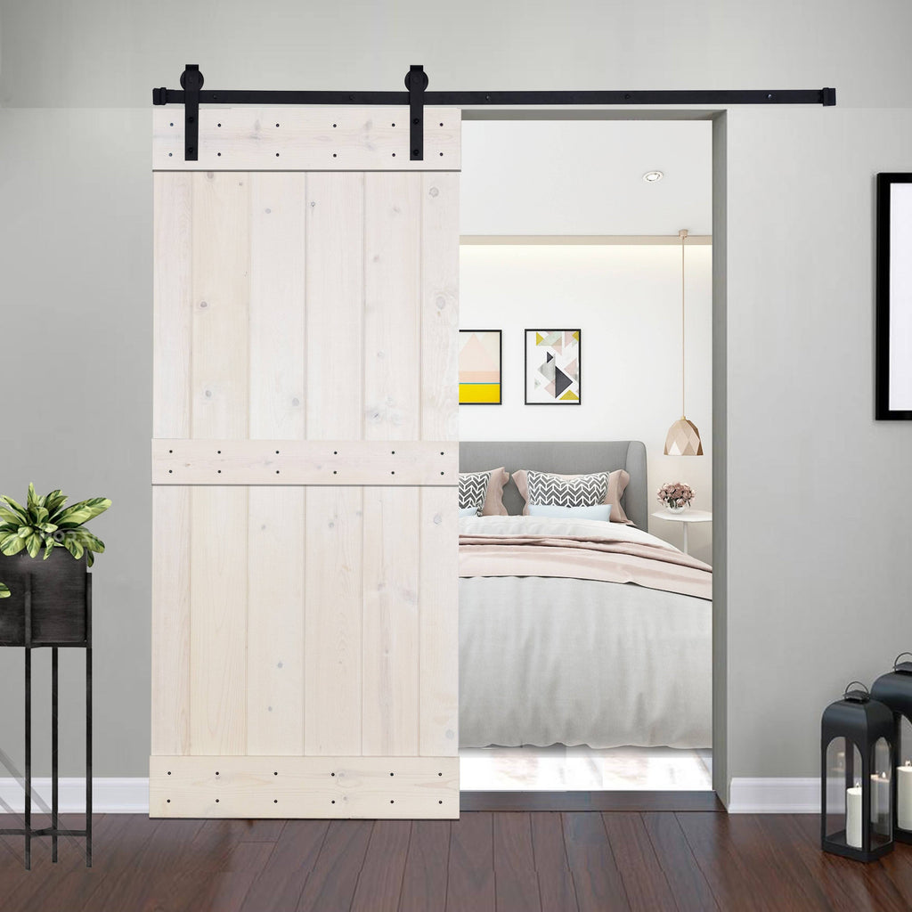Paneled Wood Barn Door with Installation Hardware Kit L66074