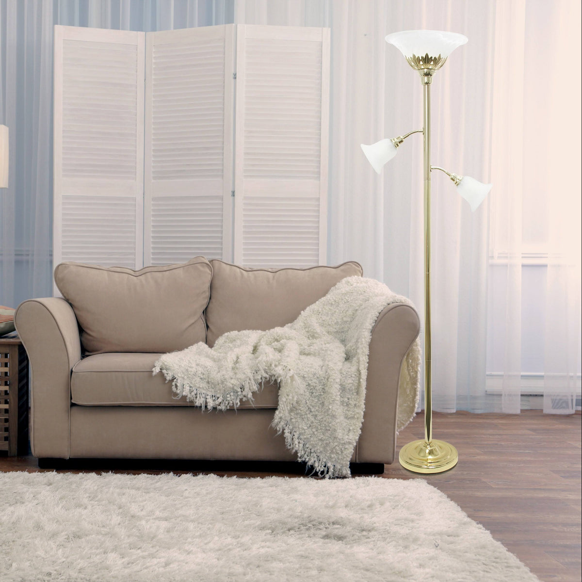 3 Light Floor Lamp with Scalloped Glass Shades V79568