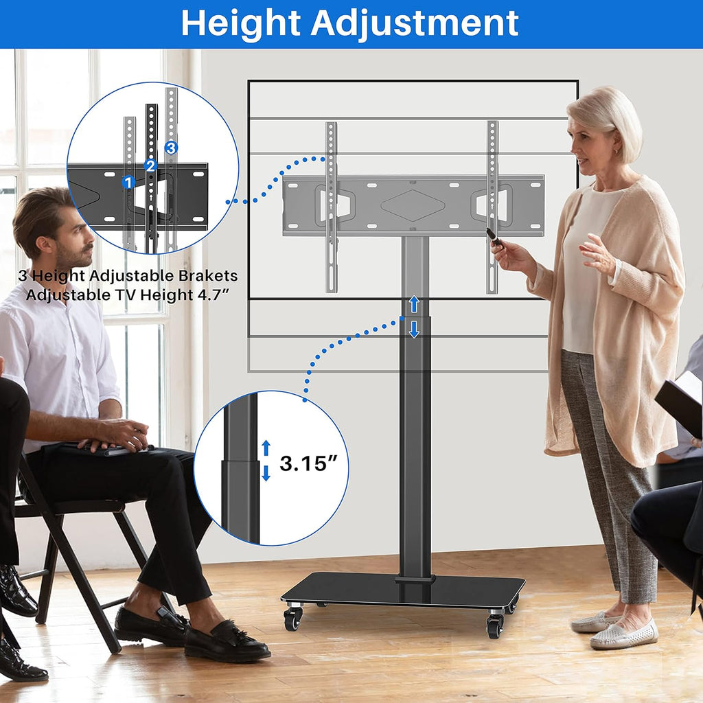 Tall TV Stand with Wheels, Height Adjustable, Max VESA 600x400mm S723