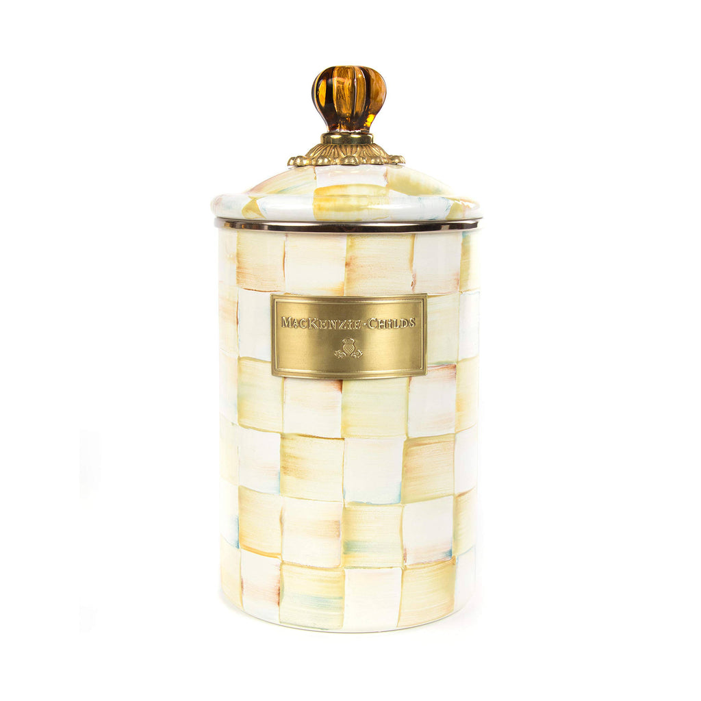 Parchment Check Enamel Canister O2634