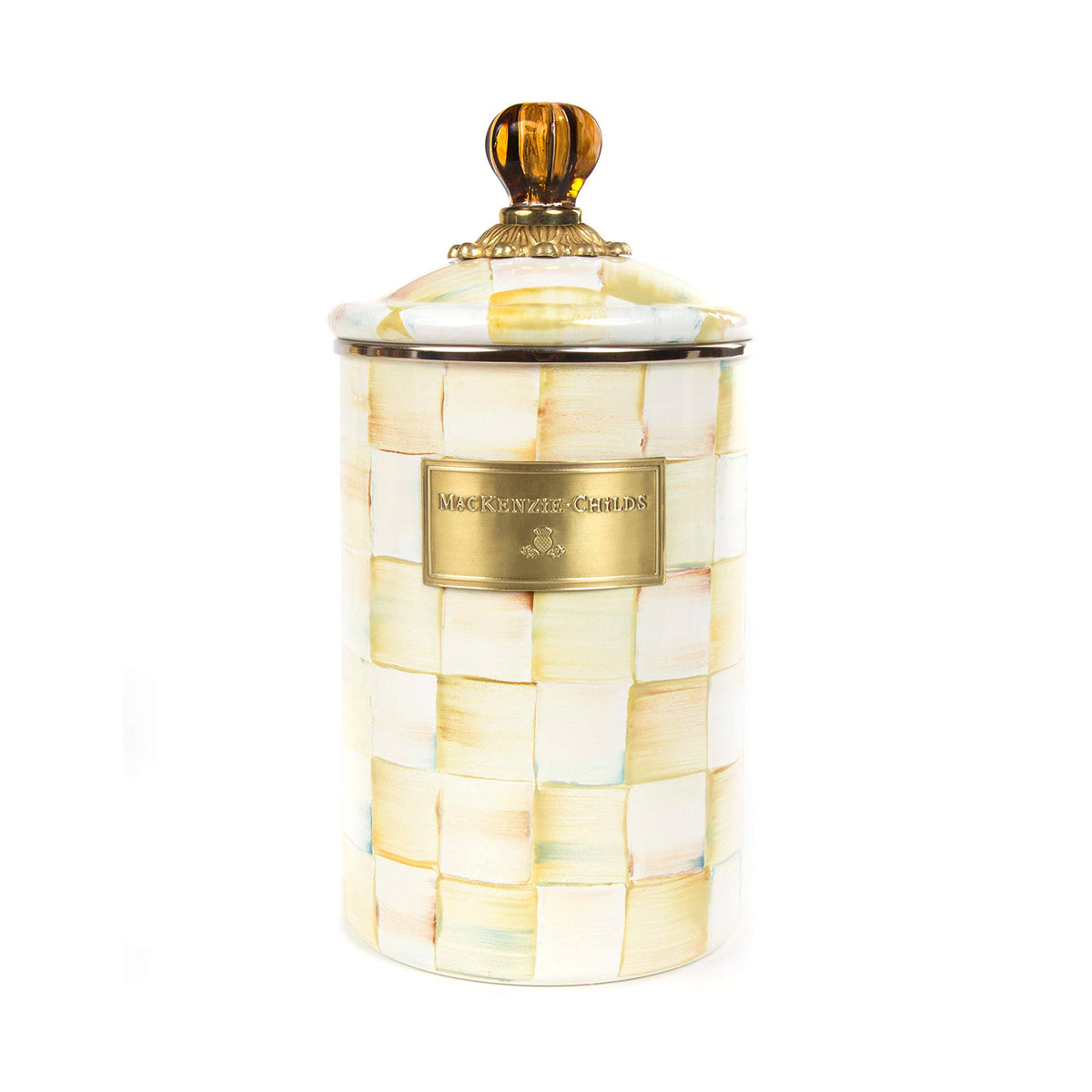 Parchment Check Enamel Canister O2634