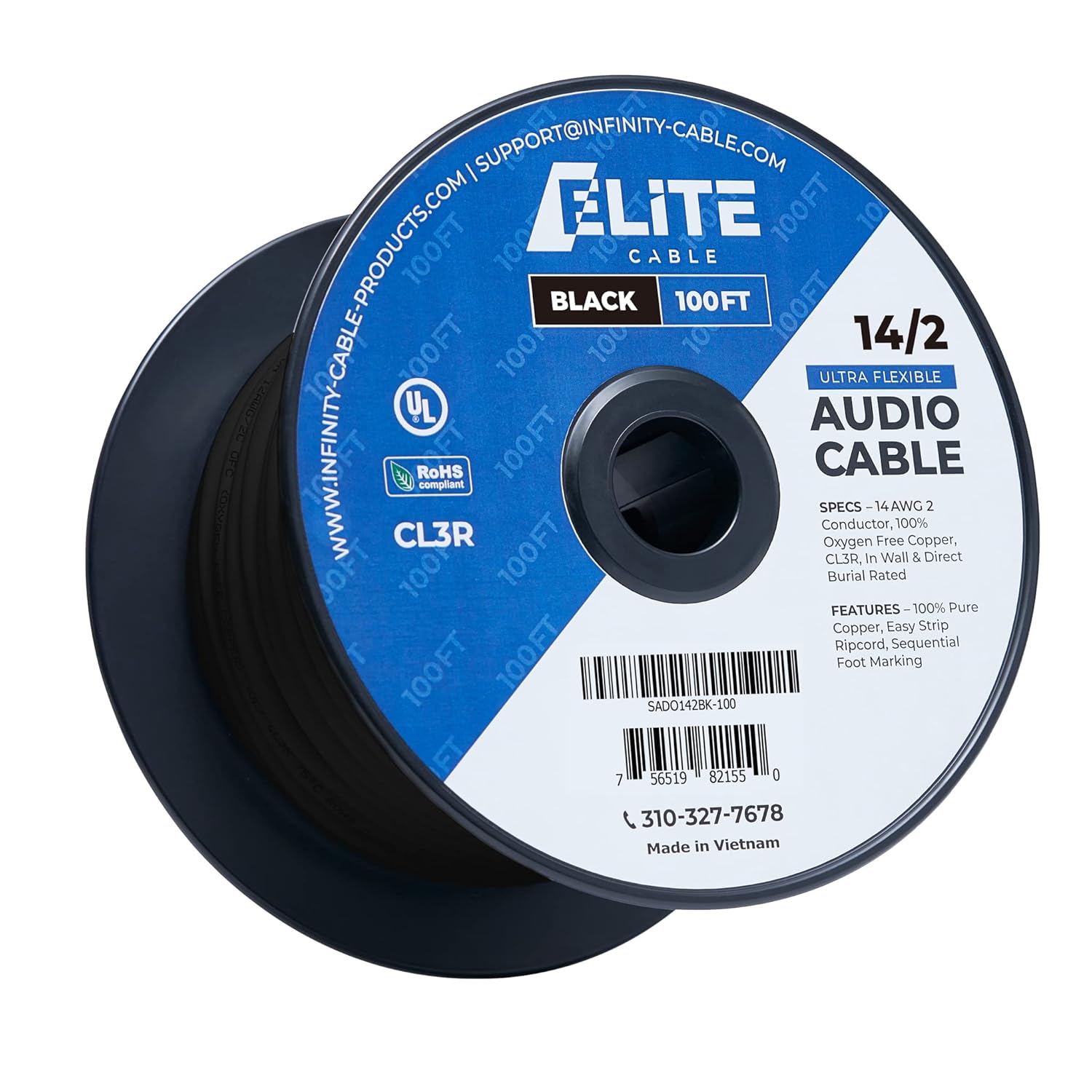14AWG/2-Conductor 100ft Bulk Speaker Wire Cable, White B1927