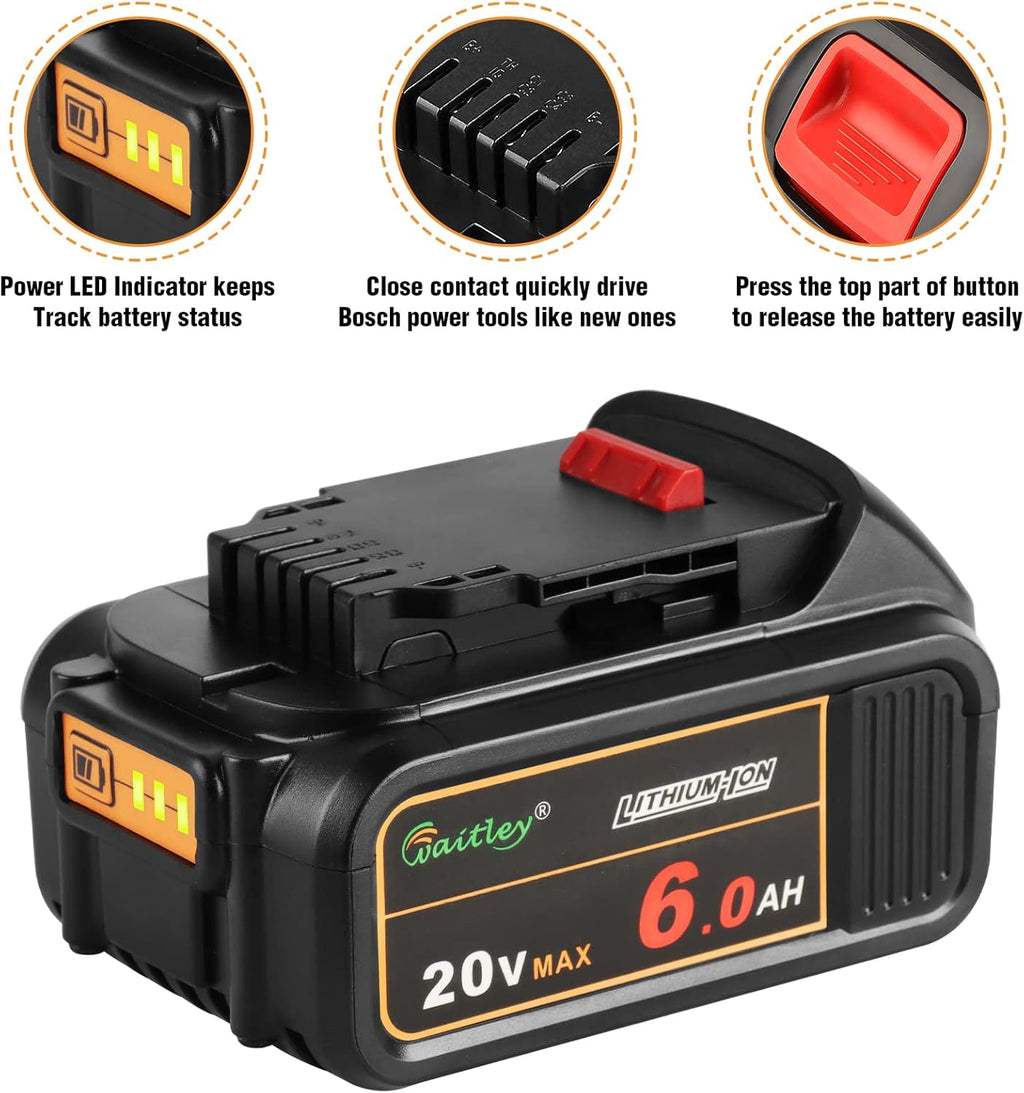 2 Pack 20V 6.0Ah Replacement Battery for Dewalt 20V Cordless Power Tool I9010