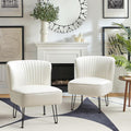 Ivory Faux Leather Accent Chairs Set Of 2 With Metal Base L1154