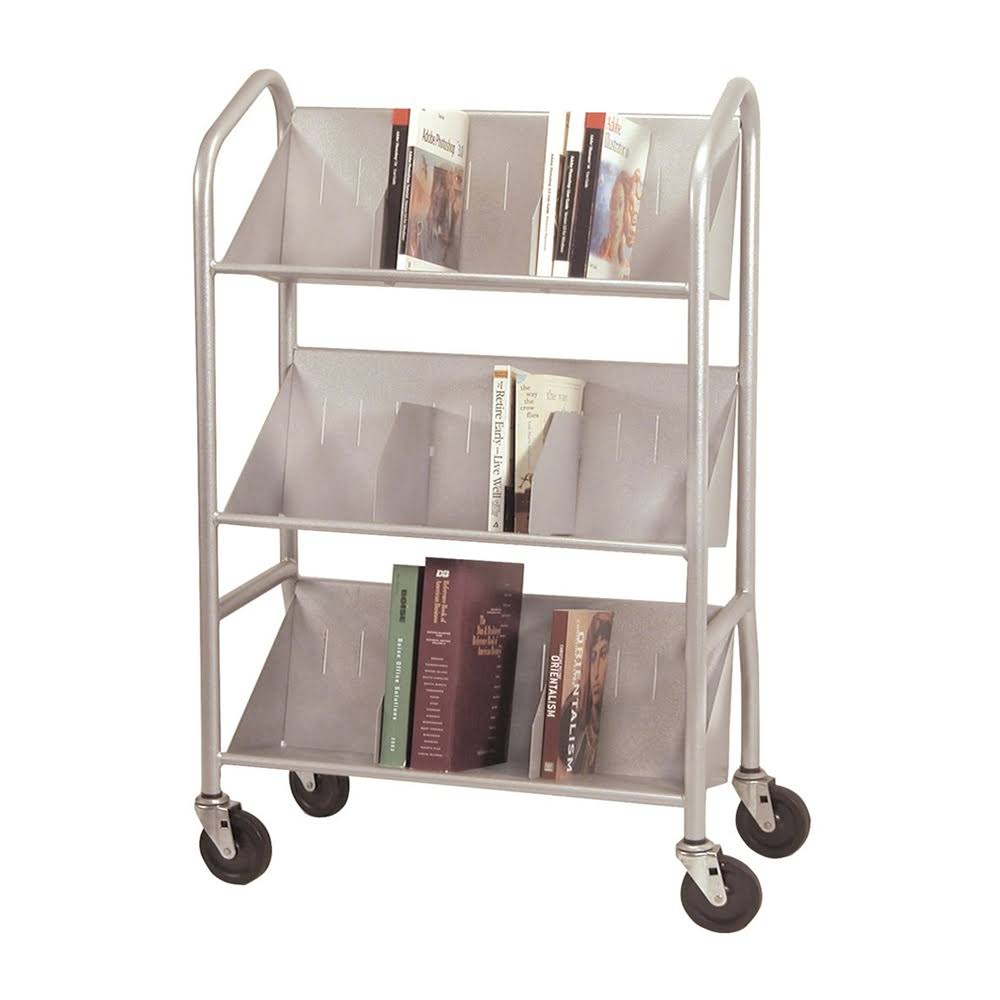Sloped Shelf Book Cart with Dividers O9051