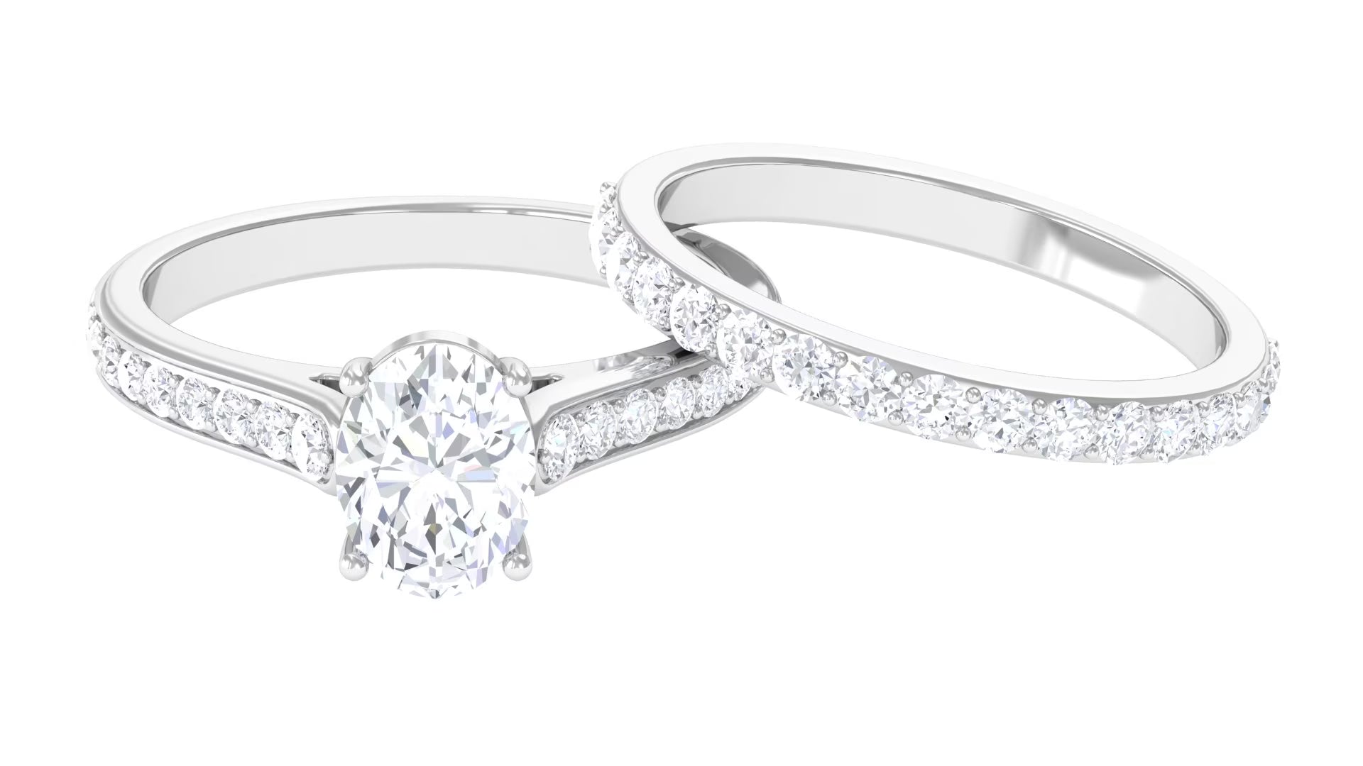 Oval Moissanite Bridal Ring Set, 10K White Gold, US 3.50 J310