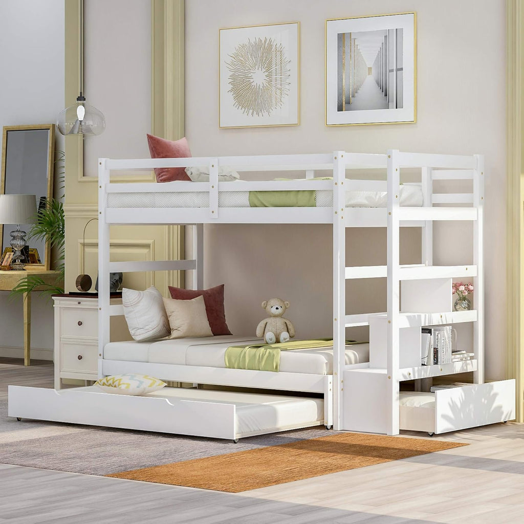 Twin Floor Loft Bed with Slide and Storage Staircase, Grey P9630