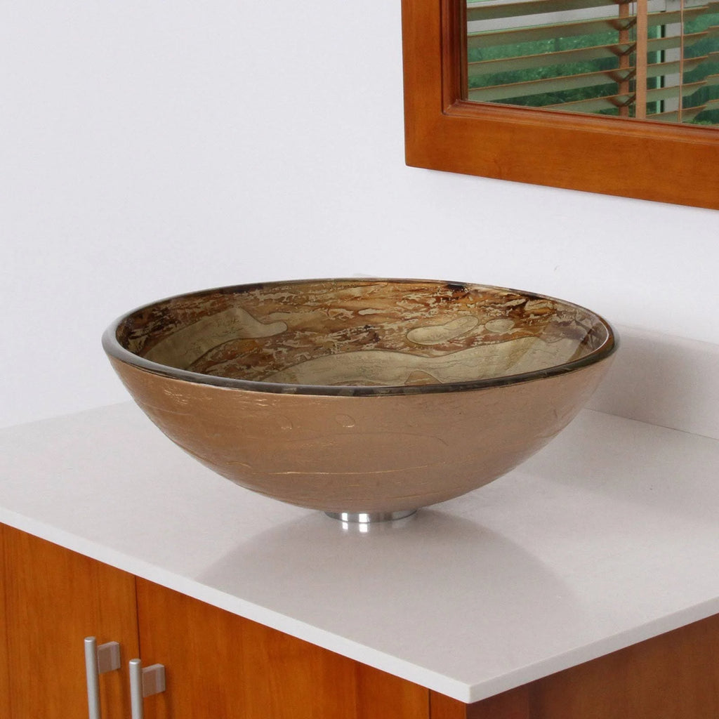 Tempered Glass Bathroom Vessel Sink with Chrome Faucet X198978