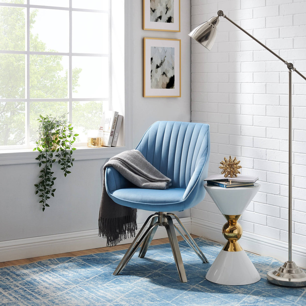 Classical Swivel Office Accent Arm Chair with Chrome Legs S7829