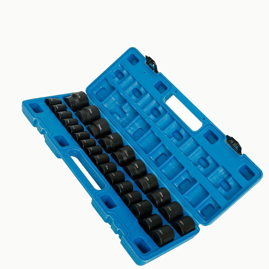 26 Piece 1/2 In Drive 6 Point Standard Impact Socket Set Deep Length Metric Sizes 10mm-36mm Storage Case X895932