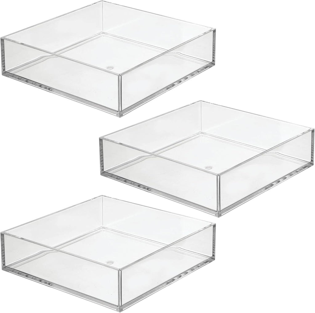 Plastic Pantry Organizer Bin Tray, 7.5 x 7.5 x 2, 3 Pack, Clear I2412