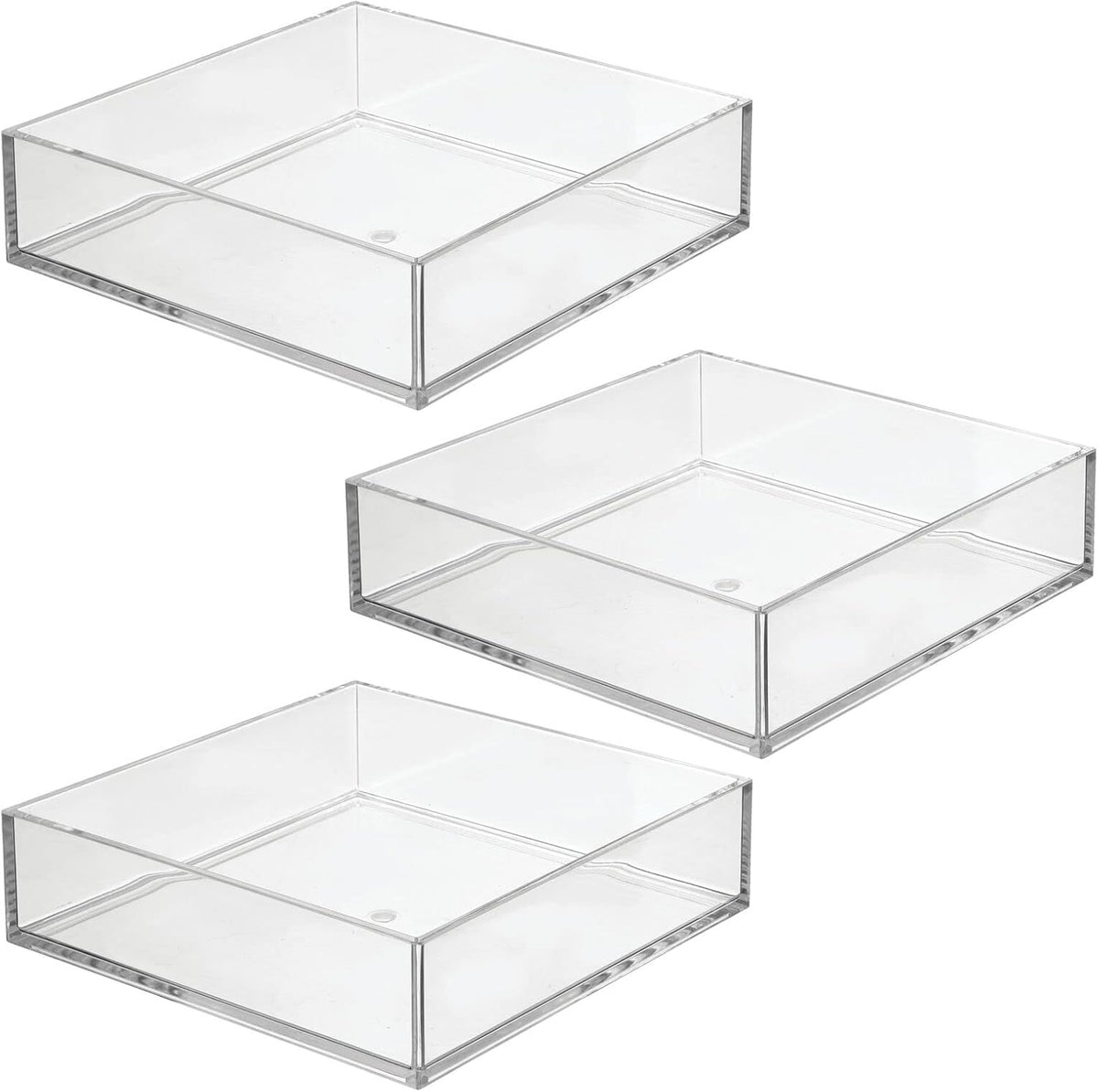Plastic Pantry Organizer Bin Tray, 7.5 x 7.5 x 2, 3 Pack, Clear I2412