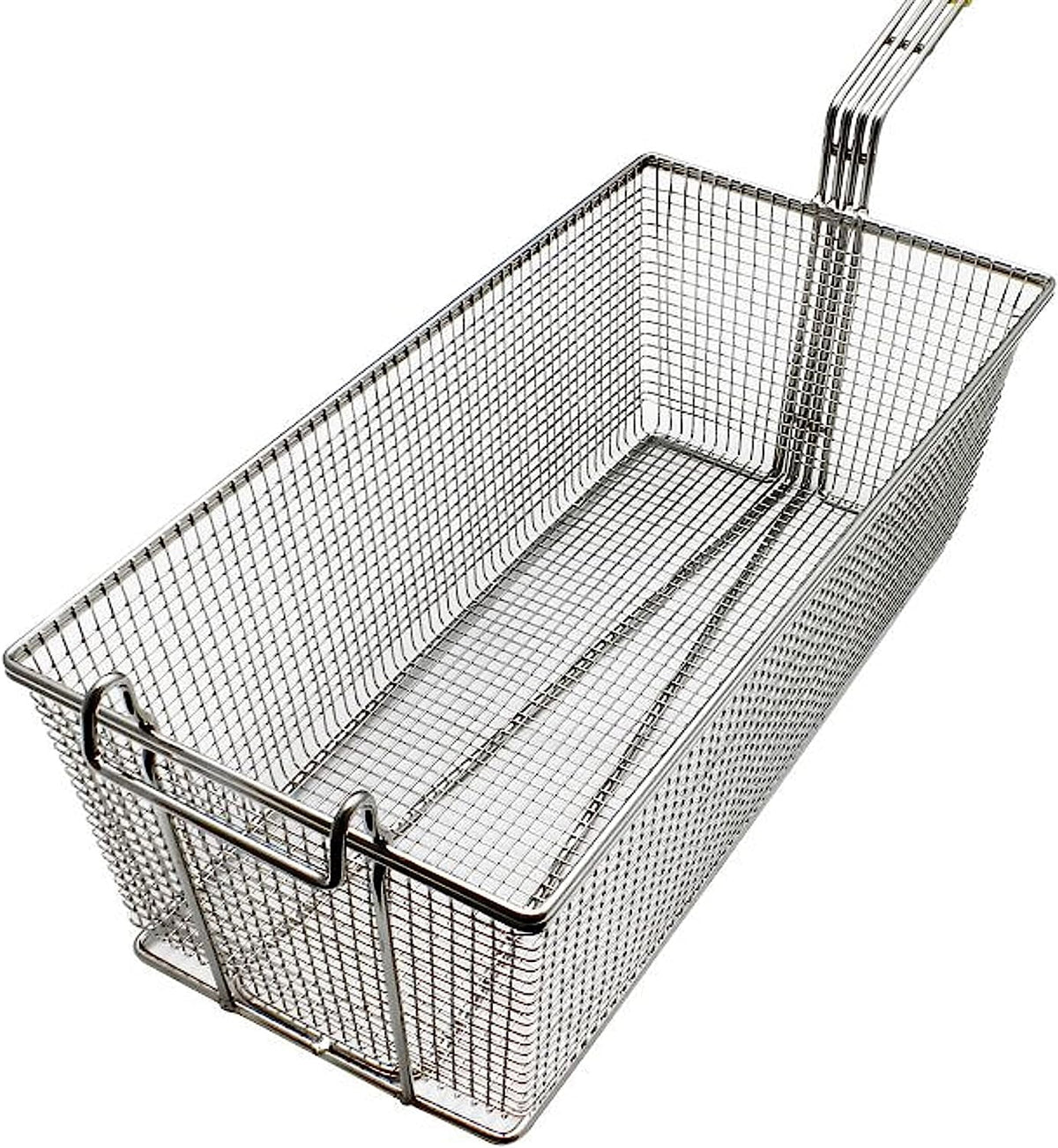 17" x 8" x 5-3/4" Rectangular Deep Fry Basket with Hook Heavy Duty Nickel Plated Iron with Yellow Coated Handle H956648
