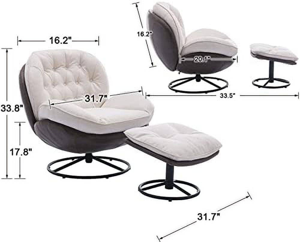 White Linen Swivel Arm Chair with Ottoman F24176