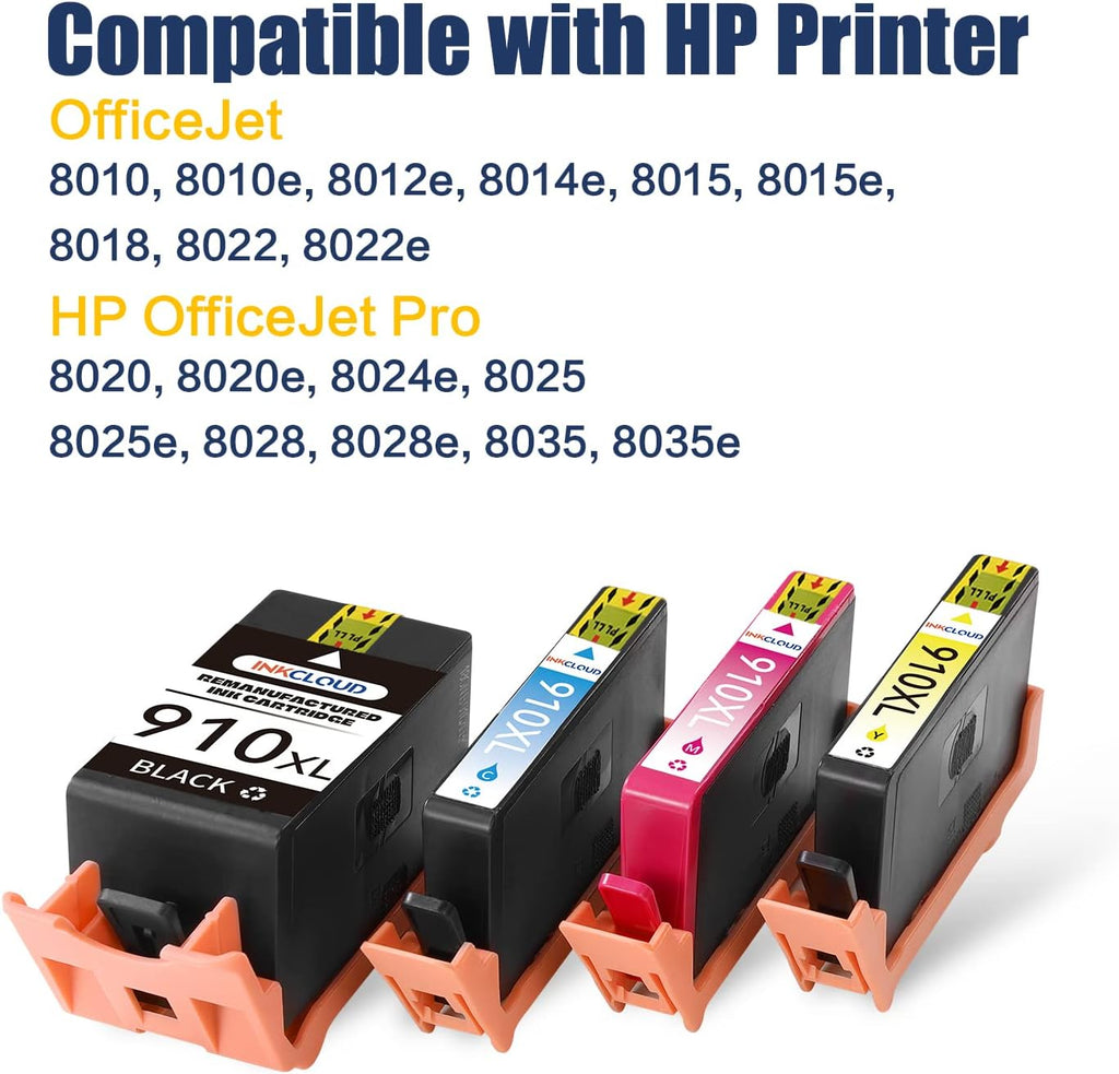 910 XL Ink Cartridge Replacement for HP 910XL OfficeJet Pro Printer (Black, Cyan, Magenta, Yellow) E928