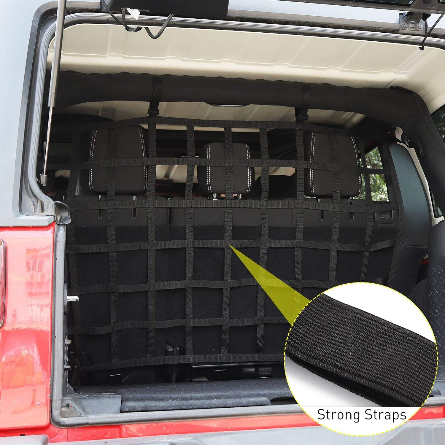 Car Rear Trunk Organizer Isolation Cargo Net, Mesh Dog Barrier Divider Net for Jeep Wrangler JKU & JLU 4 Door 2007-2021 Pack of 2 K81211