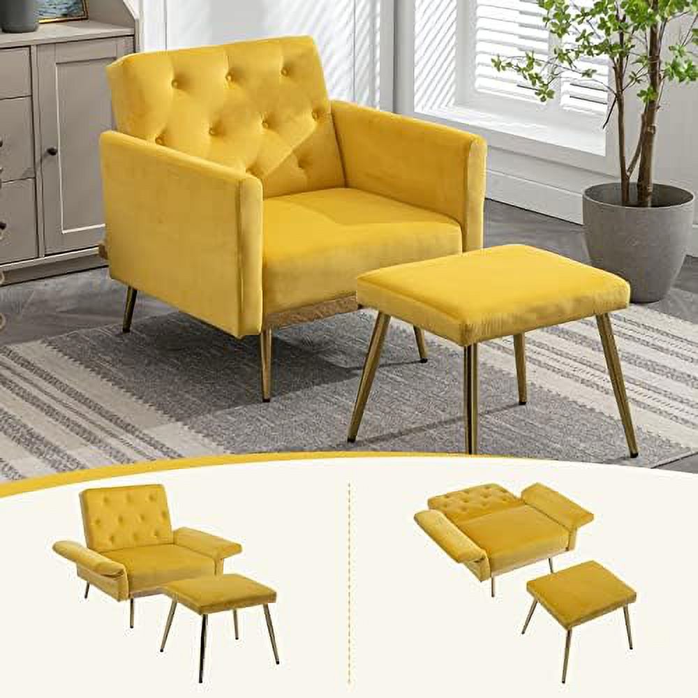 Olive Green Velvet Single Sofa Chair with Ottoman S752
