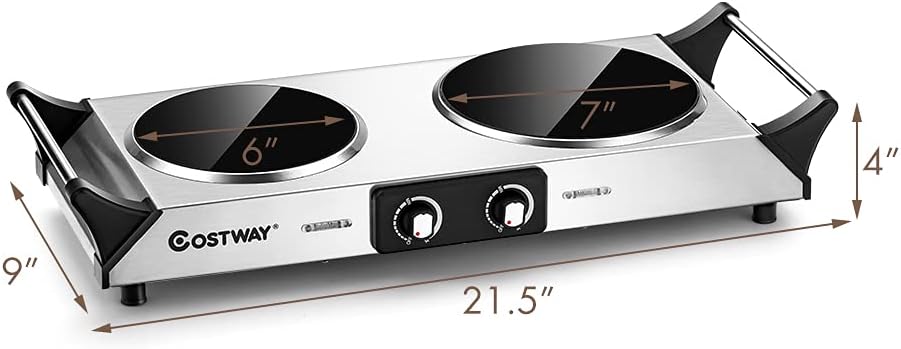 Silver Electric Double Burner Hot Plate with Handles R771806