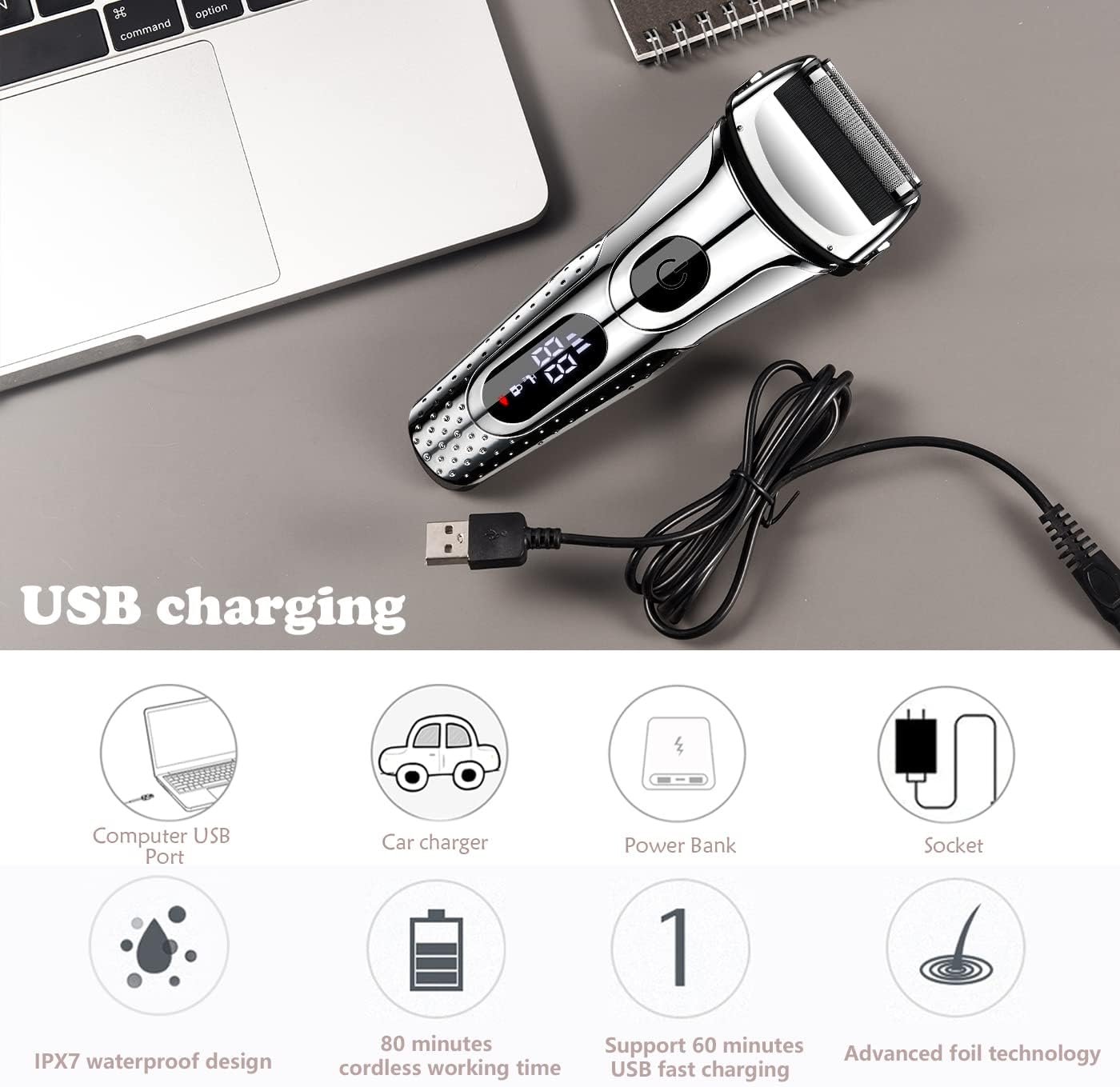 Silver Electric Foil Shaver, Pack of 2 E7815