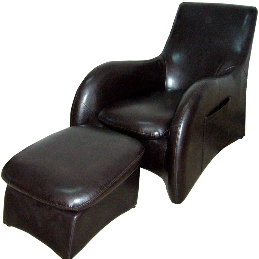 Brown Leather Armchair with Ottoman Q5825