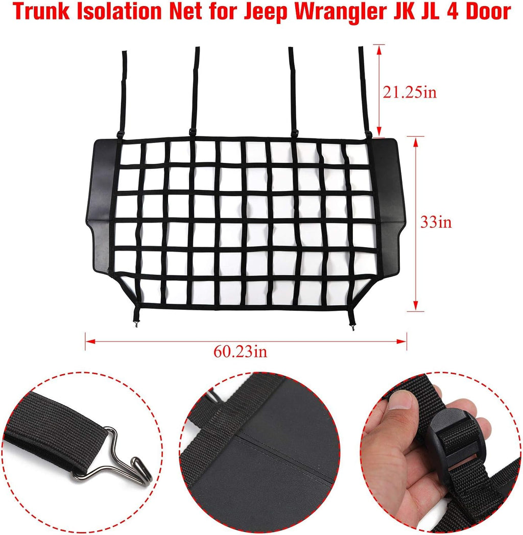 Car Rear Trunk Organizer Isolation Cargo Net, Mesh Dog Barrier Divider Net for Jeep Wrangler JKU & JLU 4 Door 2007-2021 Pack of 2 K81211