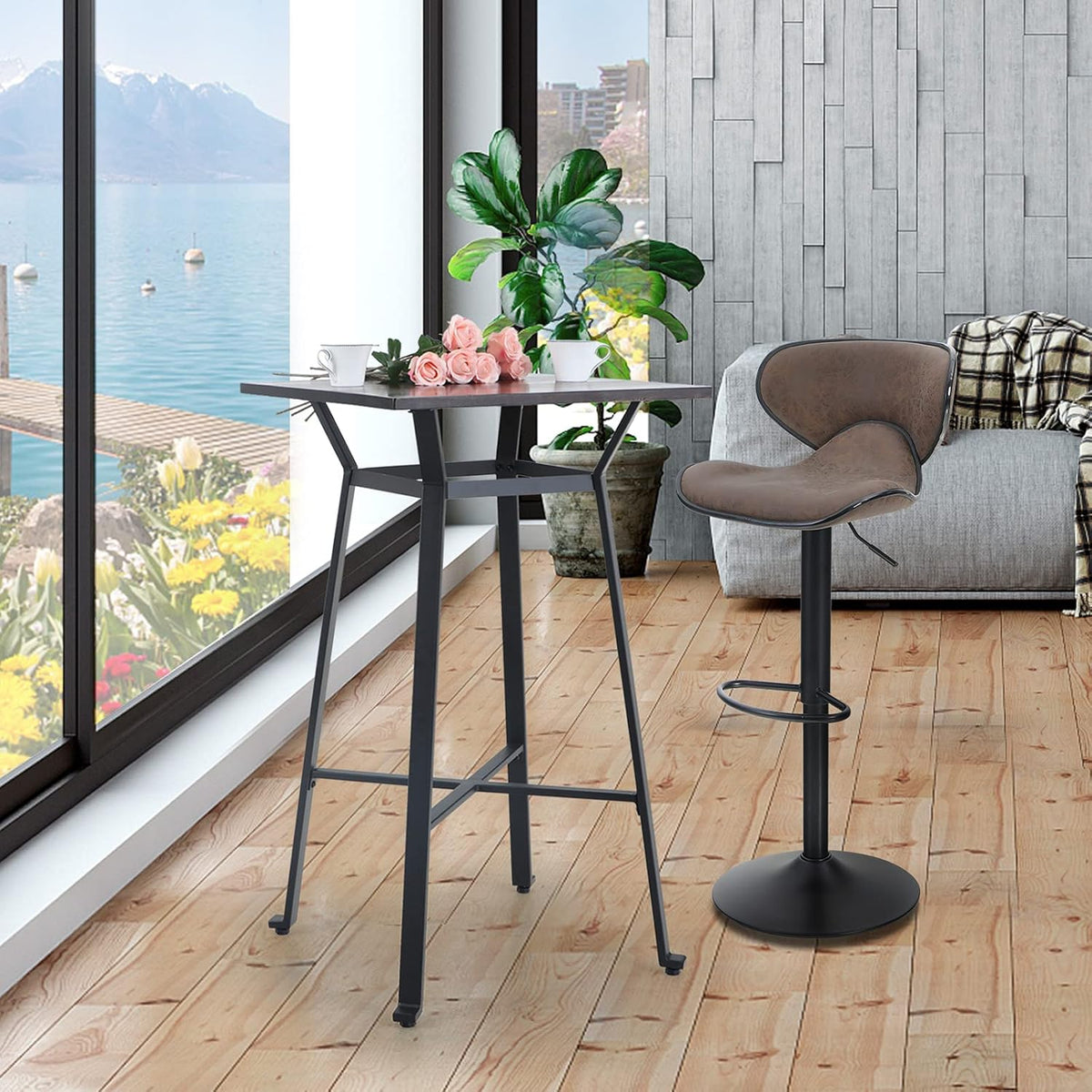 Solid Wood Square Bar Table with Metal Frame M18504