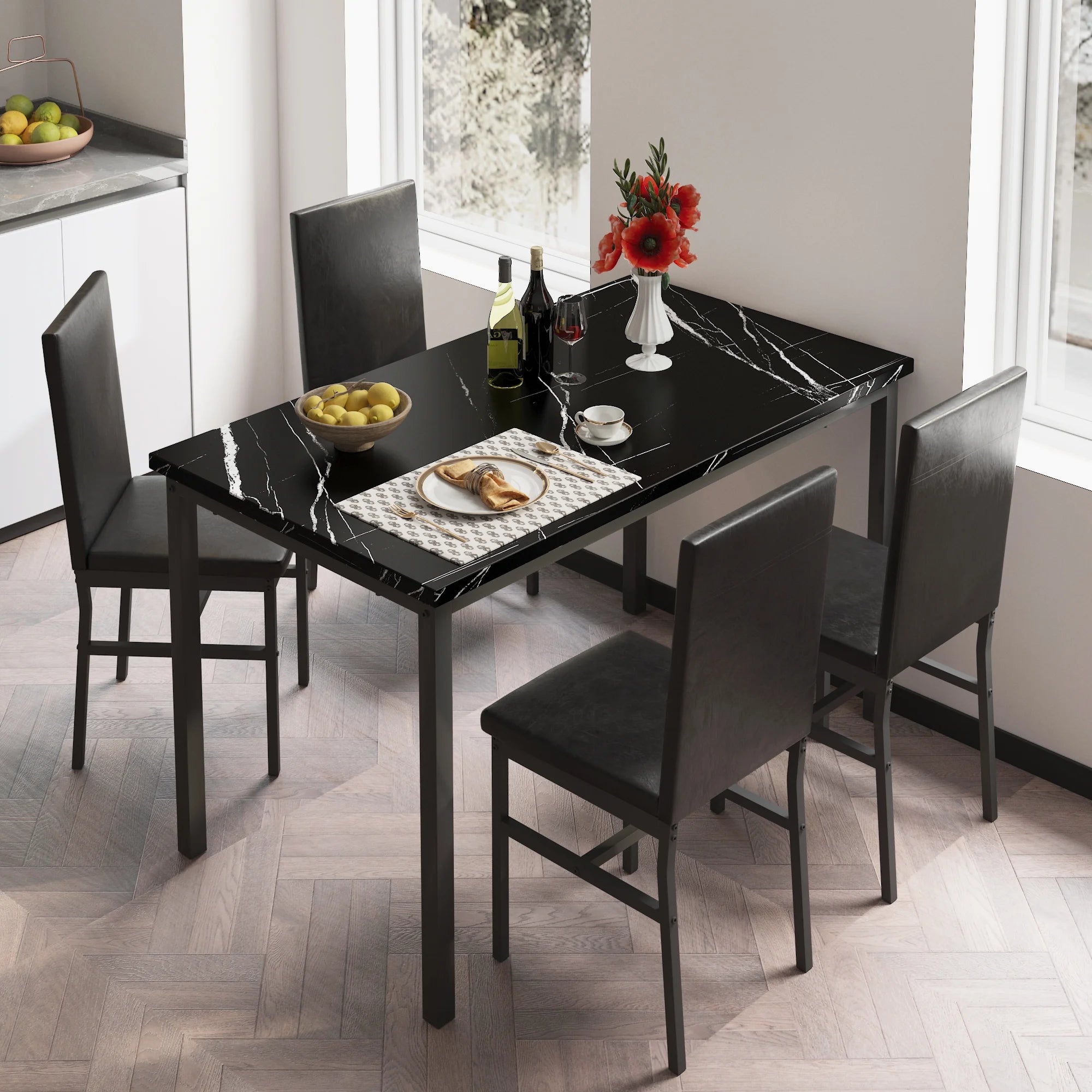 5 Piece Black Dining Table and Chairs Set R746432